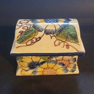 Talavera Mexican Hand-Painted Ceramic Trinket Box Chest